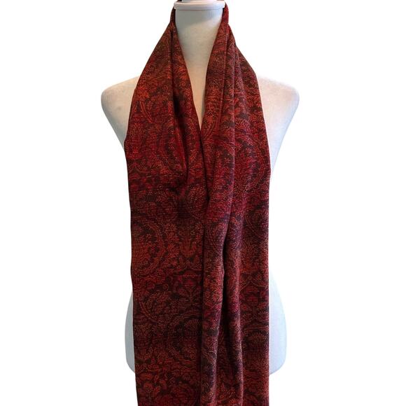 Cashmink Scarf Red Orange Multicolor Floral Tassel Hem Winter Accessories - Picture 4 of 7